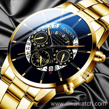 2021 Geneva Fashion Mens Watches Top Brand Luxury Quartz Wrist Watch Men Date Casual Gold Steel Relogio Masculino montre homme